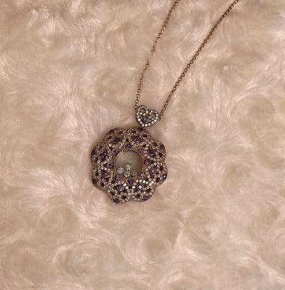 Rose Gold Plated Flower Pendant Necklace with Cubic Zirconias