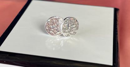 Hammered Disc Earrings Rhodium Plated Silver