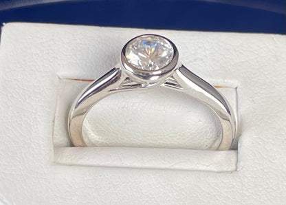 Round Cut Solitaire Cubic Zirconia Bezel Set Rhodium Plated