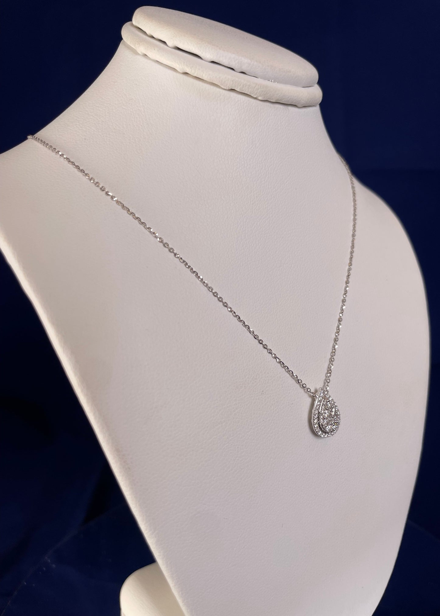 18ct White Gold Pear Shape Pave Set Diamond Pendant Necklace