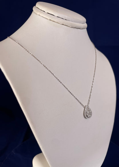 18ct White Gold Pear Shape Pave Set Diamond Pendant Necklace