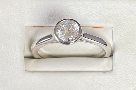 Round Cut Solitaire Cubic Zirconia Bezel Set Rhodium Plated