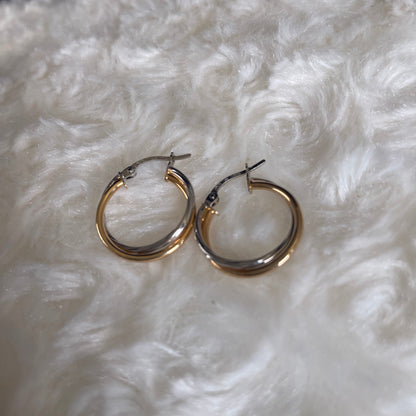 9ct White & Yellow Gold Russian Hoop Earrings