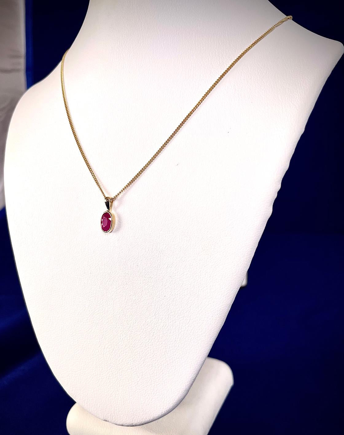 9ct Yellow Gold Oval Ruby Pendant Necklace