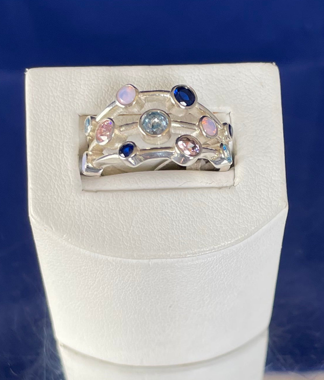 Rhodium-Plated Silver Boodle Ring With Coloured Cubic Zirconia