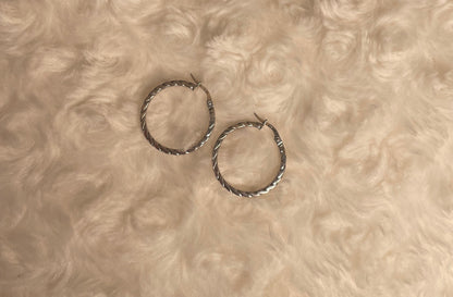 9ct White Gold Flat Twist Hoop Earrings