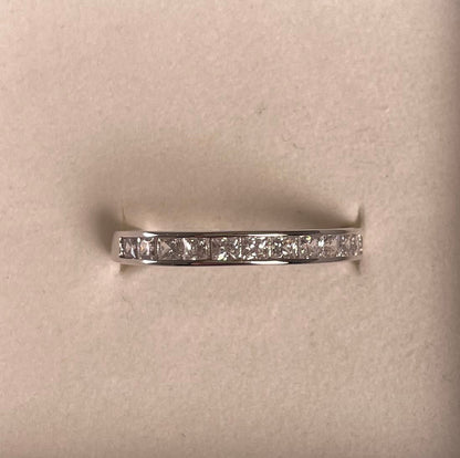Half Eternity Channel Set Princess Cut Cubic Zirconia Rhodium Plated