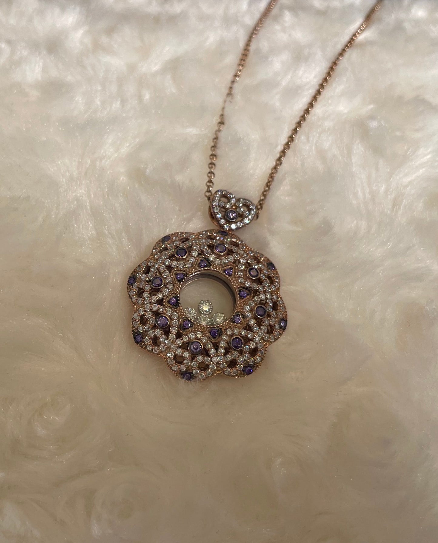 Rose Gold Plated Flower Pendant Necklace with Cubic Zirconias