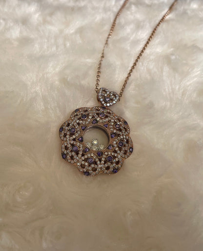 Rose Gold Plated Flower Pendant Necklace with Cubic Zirconias