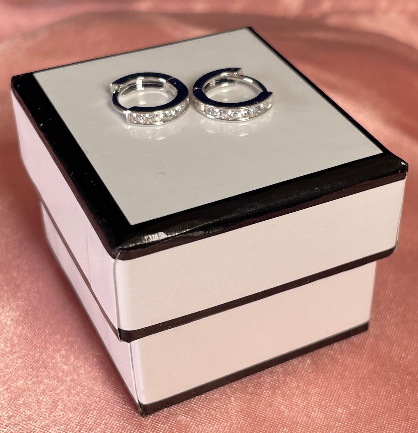 Small Hoop Earrings With Cubic Zirconia Rhodium Plated Silver