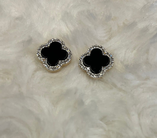 9ct Yellow Gold Onyx & Diamond Clover Earrings