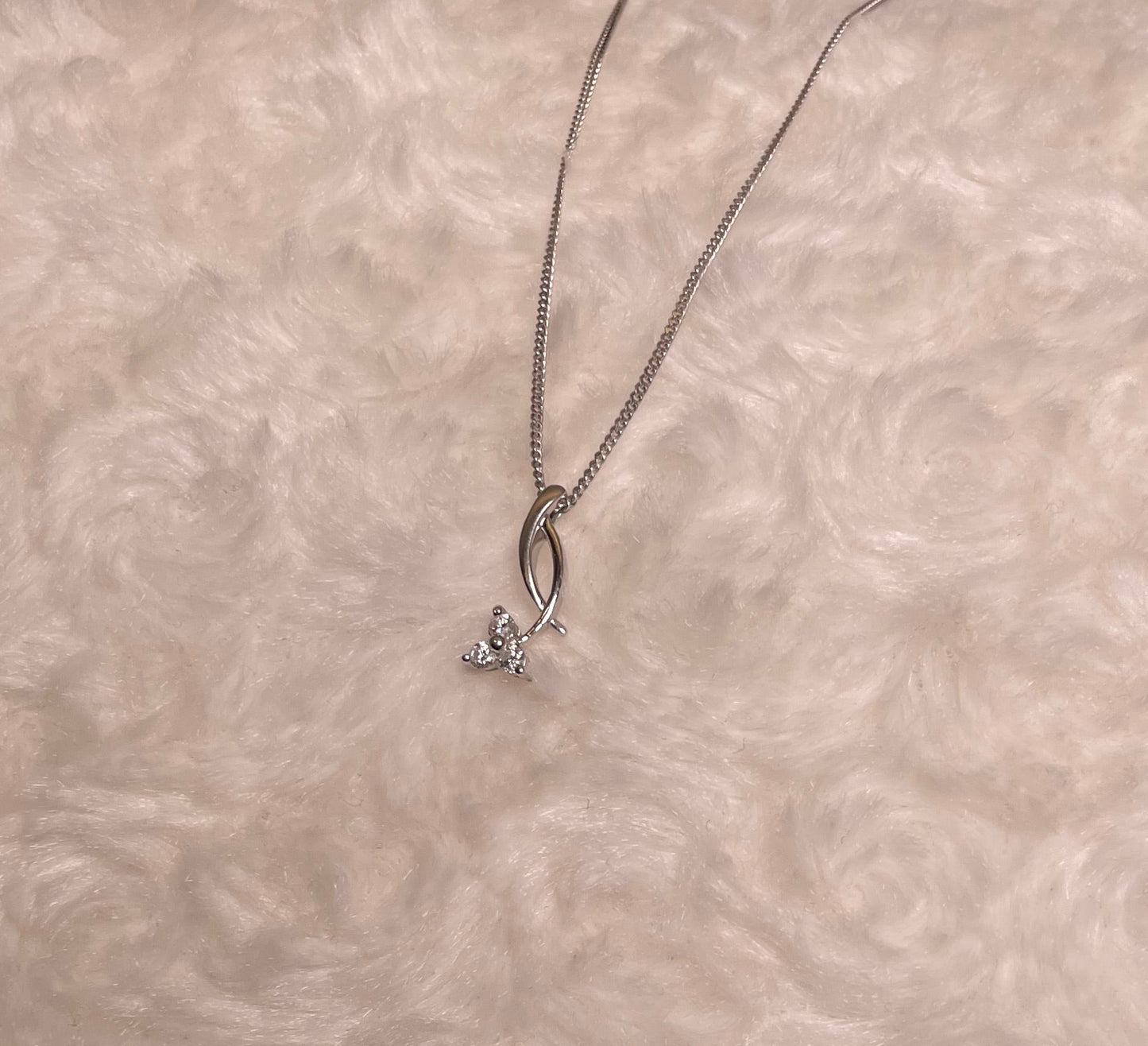 9ct White Gold Drop Pendant With Diamonds Necklace