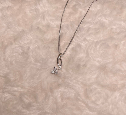 9ct White Gold Drop Pendant With Diamonds Necklace