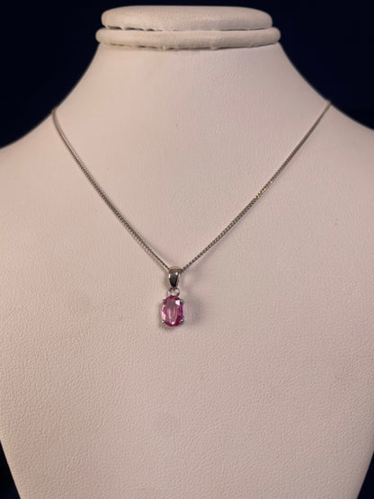 9ct White Gold Oval Pink Sapphire Pendant Necklace