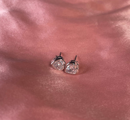 Rhodium-Plated Silver Heart Earrings With Cubic Zirconia
