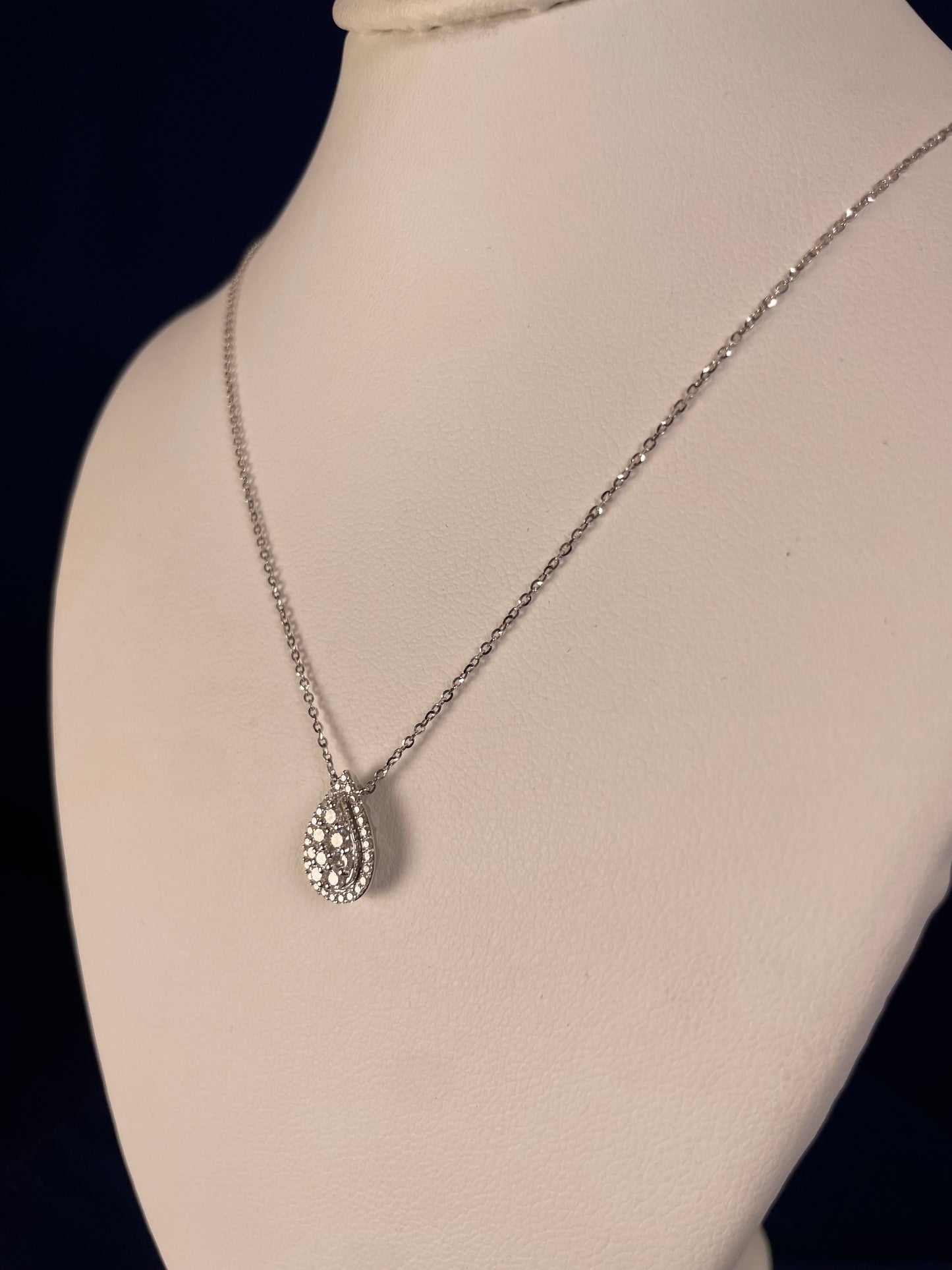 18ct White Gold Pear Shape Pave Set Diamond Pendant Necklace