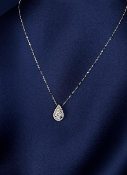 18ct White Gold Pear Shape Pave Set Diamond Pendant Necklace