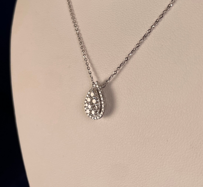 18ct White Gold Pear Shape Pave Set Diamond Pendant Necklace
