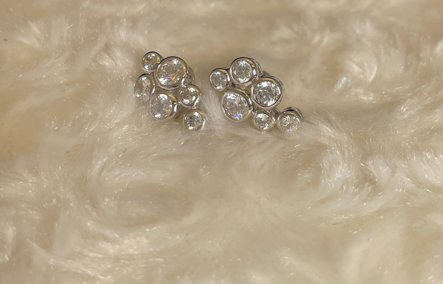 Rhodium-Plated Silver Boodle Style Earrings with Cubic Zirconia
