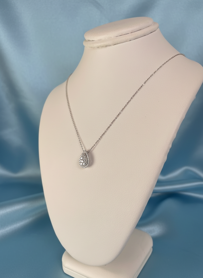 18ct White Gold Pear Shape Pave Set Diamond Pendant Necklace