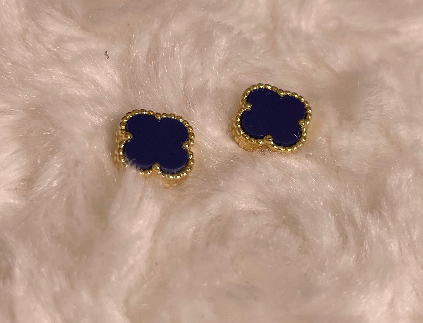 Gold Plated Blue Lapis Clover Earrings