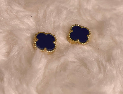 Gold Plated Blue Lapis Clover Earrings