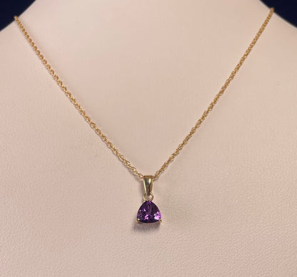 9ct Yellow Gold Amethyst Triangle Pendant Necklace