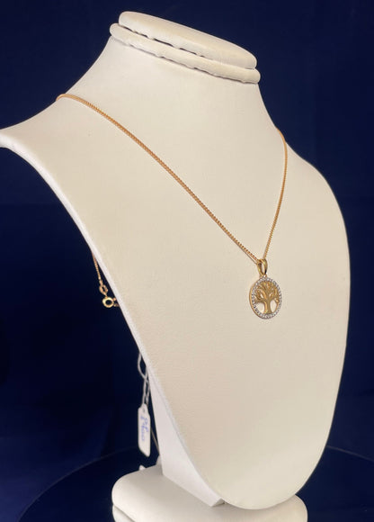 9ct Yellow Gold & Diamond Tree of Life Pendant Necklace