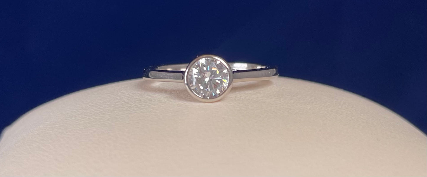 Round Cut Solitaire Cubic Zirconia Bezel Set Rhodium Plated