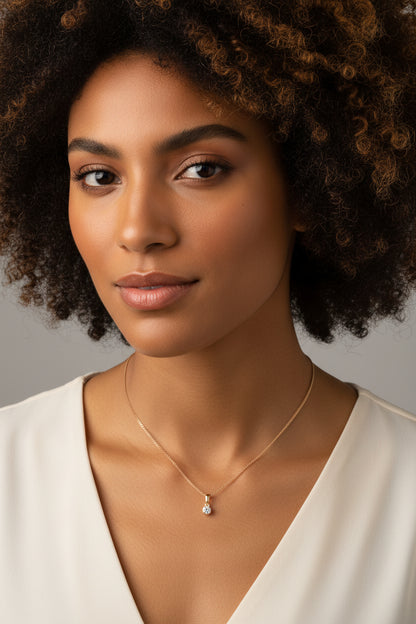 9ct Yellow Gold Delicate Diamond Solitaire Pendant Necklace