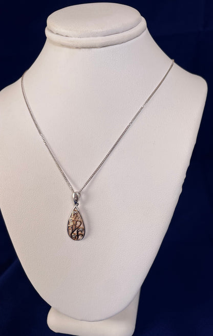 9ct White & Rose Gold Pear Shape Pendant set with Diamonds Necklace