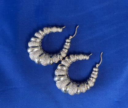 9ct Yellow Gold Patterned Loop Hoop Earrings