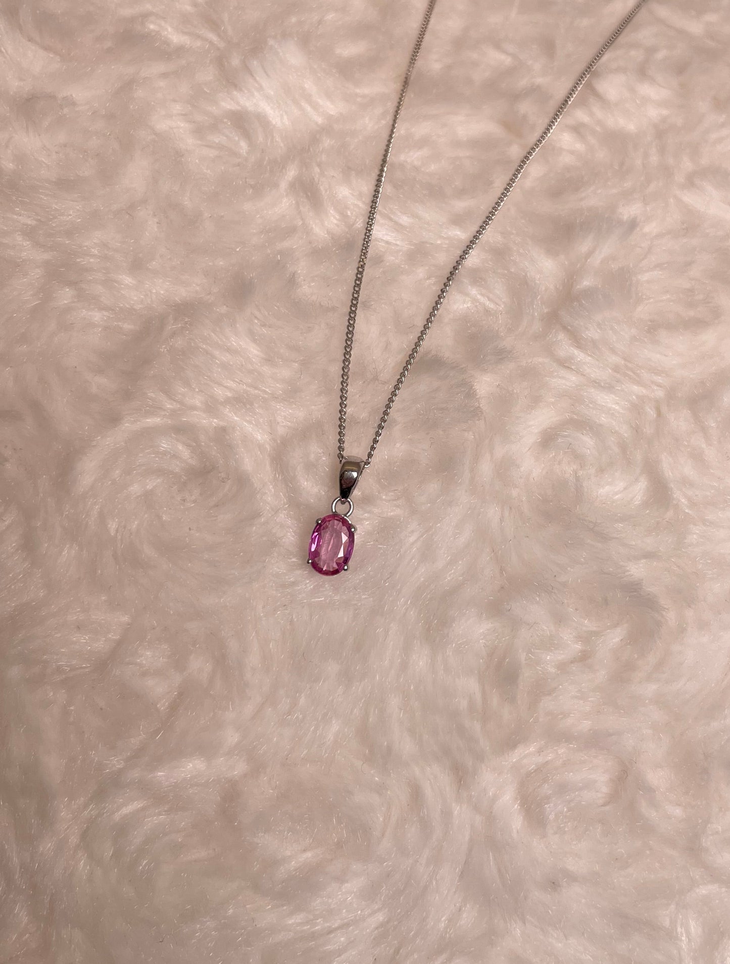9ct White Gold Oval Pink Sapphire Pendant Necklace