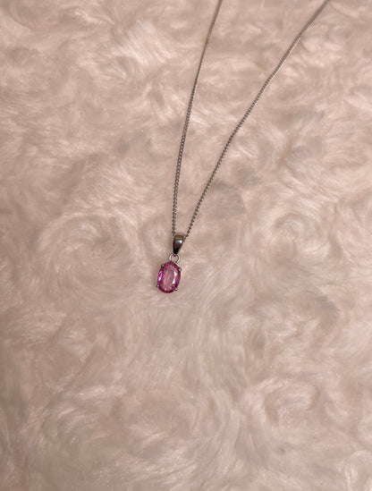 9ct White Gold Oval Pink Sapphire Pendant Necklace