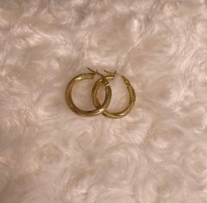 9ct Yellow Gold Patterned Matte Finish Hoop Earrings