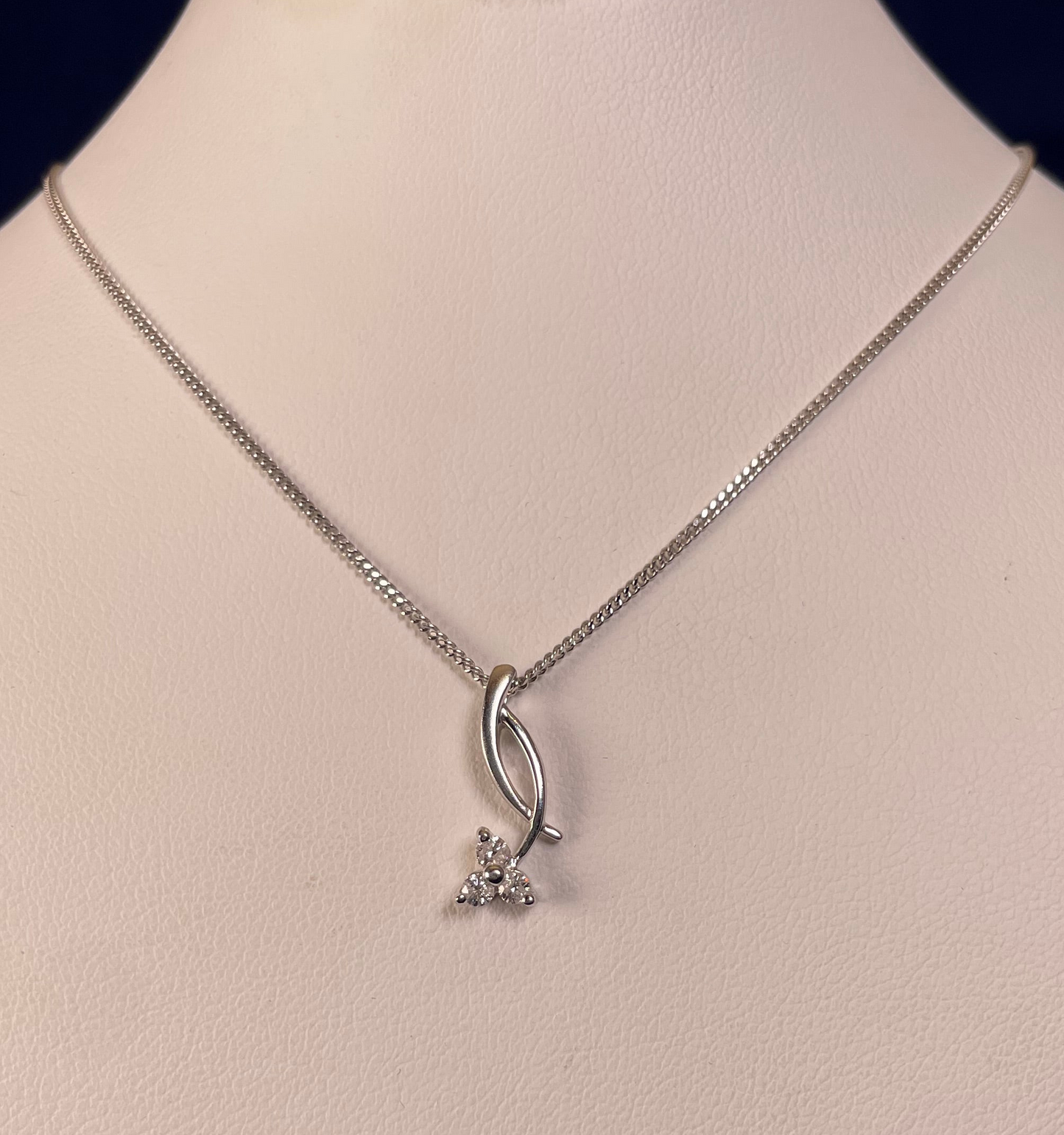 9ct White Gold Drop Pendant set with Diamonds Necklace