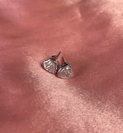 Rhodium-Plated Silver Heart Earrings With Cubic Zirconia