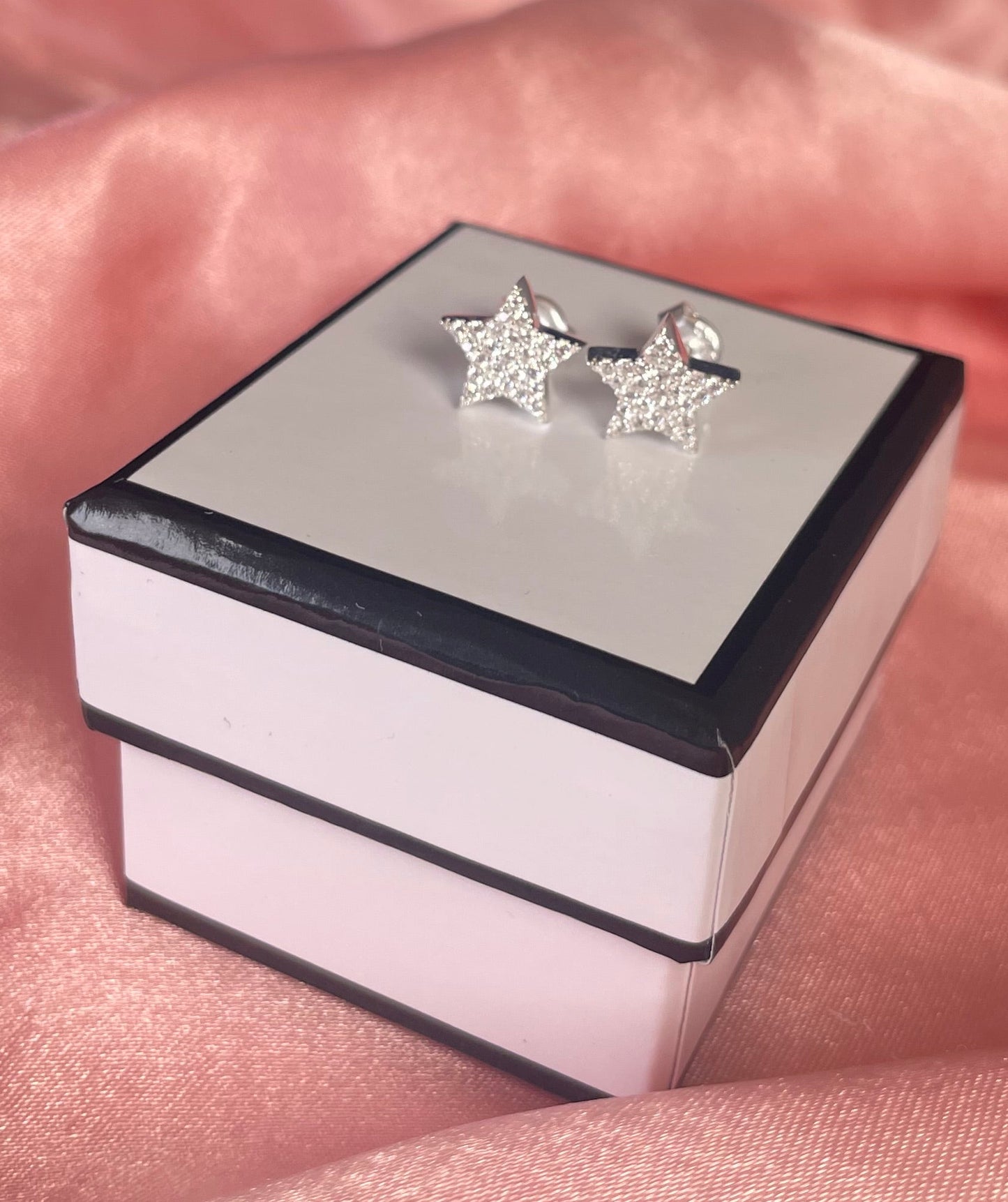 Star Earrings With Cubic Zirconia Rhodium Plated Silver