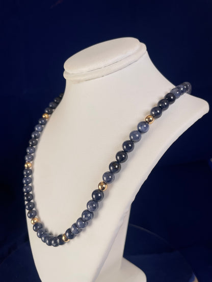 Sapphire & 9ct Yellow Gold Beaded Necklace