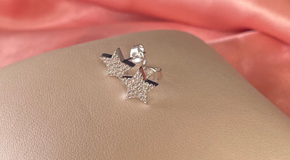Star Earrings With Cubic Zirconia Rhodium Plated Silver