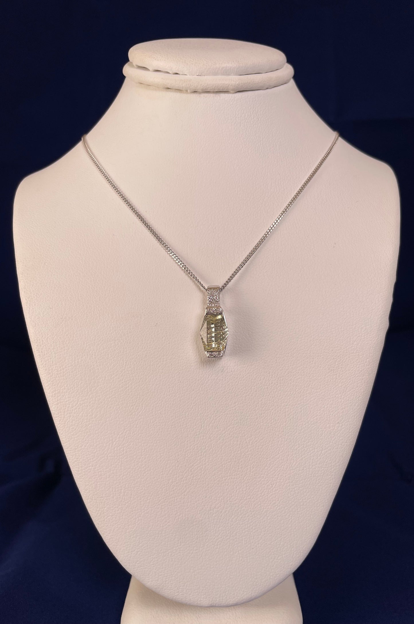 9ct White Gold Lemon Quart & Diamond Pendant Necklace