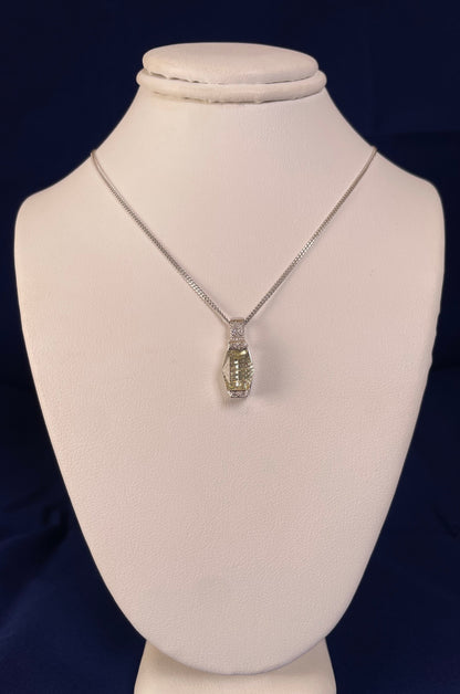 9ct White Gold Lemon Quart & Diamond Pendant Necklace