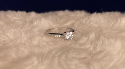 Rhodium-Plated Silver Brilliant Cut Cubic Zirconia Solitaire With Cubic Zirconia On Shoulder