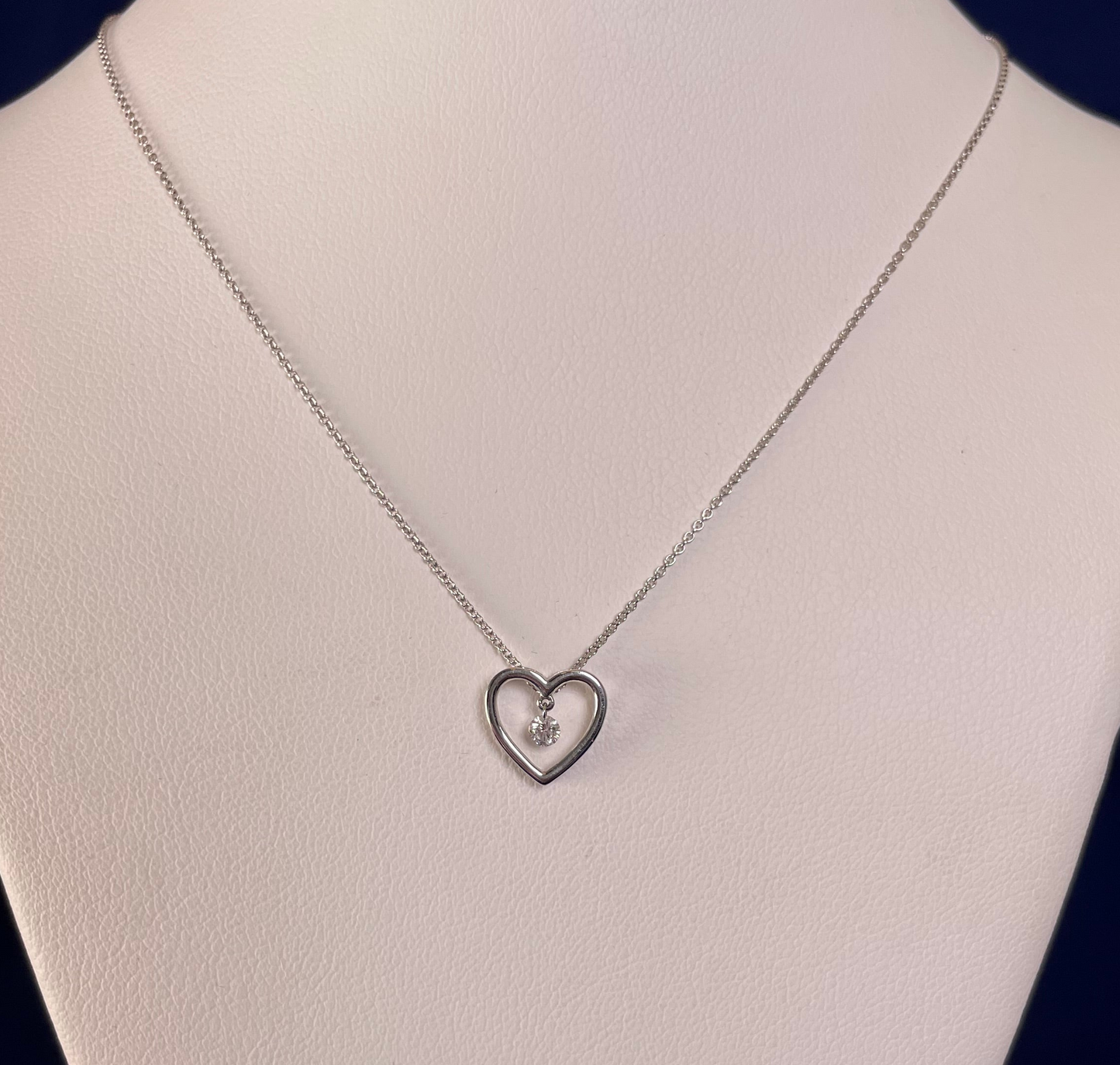 9ct White Gold Open Heart Pendant with Suspended Diamond