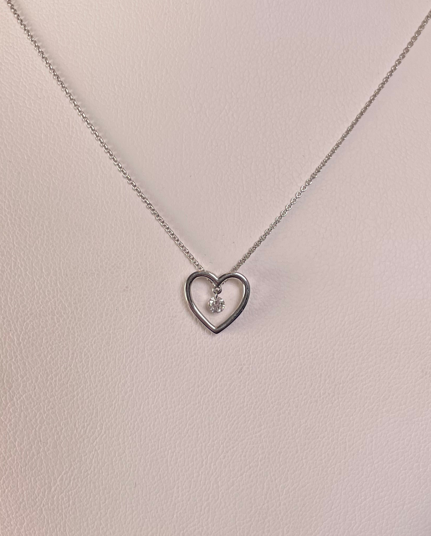 9ct White Gold Open Heart Pendant with Suspended Diamond