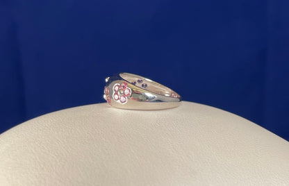 9ct White Gold Dome Dress Ring Set with Five Cluster Pink Sapphire flowers