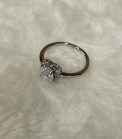 Rhodium-Plated Silver Cushion Shape Cubic Zirconia Cluster Ring