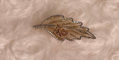 9ct Three Colour Gold Filigree Leaf Brooch