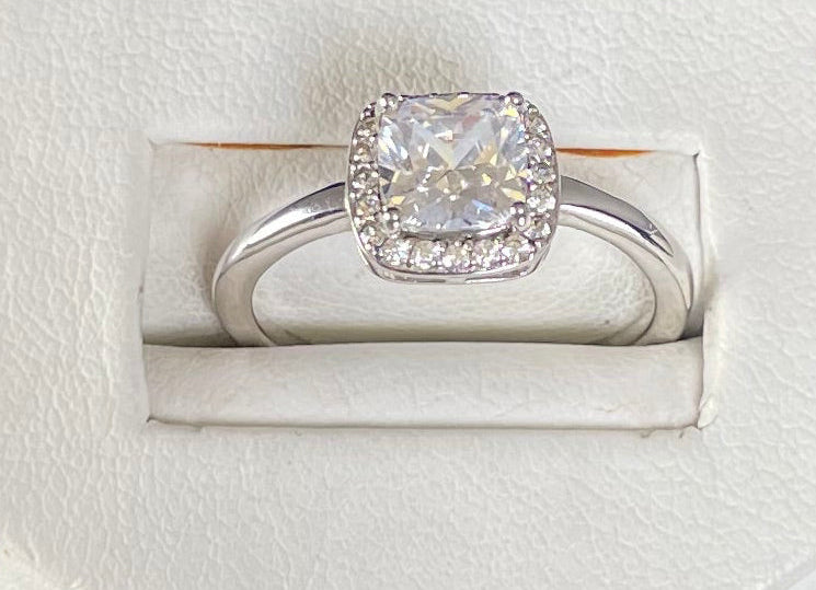 Cushion Shape Cubic Zirconia Cluster Ring