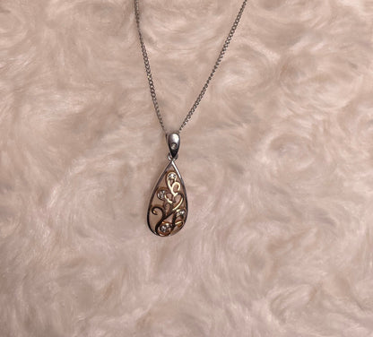9ct White & Rose Gold Pear Shape Pendant Set With Diamonds Necklace